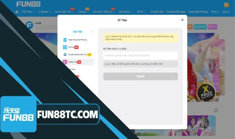 Nạp Fun88 qua Momo Pay anh em có thể tham gia nhiều trò hay, giải trí bất tận Nạp Fun88 qua Momo Pay anh em có thể tham gia nhiều trò hay, giải trí bất tận